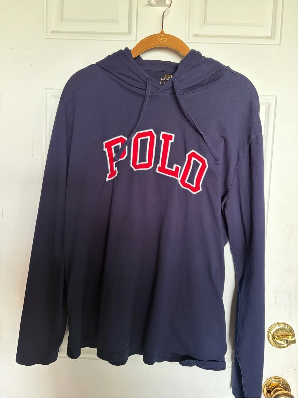 Polo by Ralph Lauren Navy Hooded Tee with Red Lettering - Large men